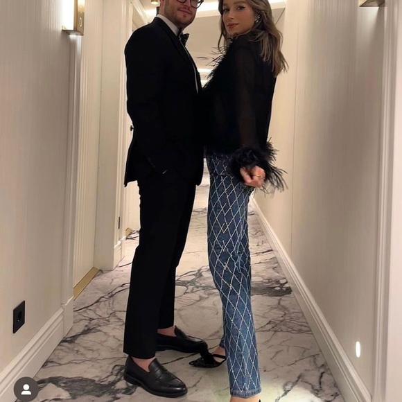 ZARA TRF MID RISE RHINESTONE JEANS - Sparkly Light Wash Denim - Picture 13 of 14